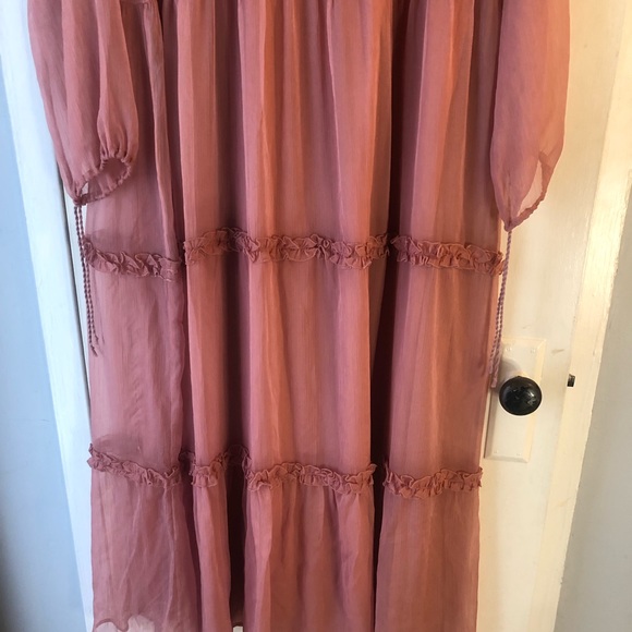 NWT Notes du Nord Blaire Tiered Silk Pink Sheer Maxi Dress Ruffle Danish 40 or L - Picture 13 of 15